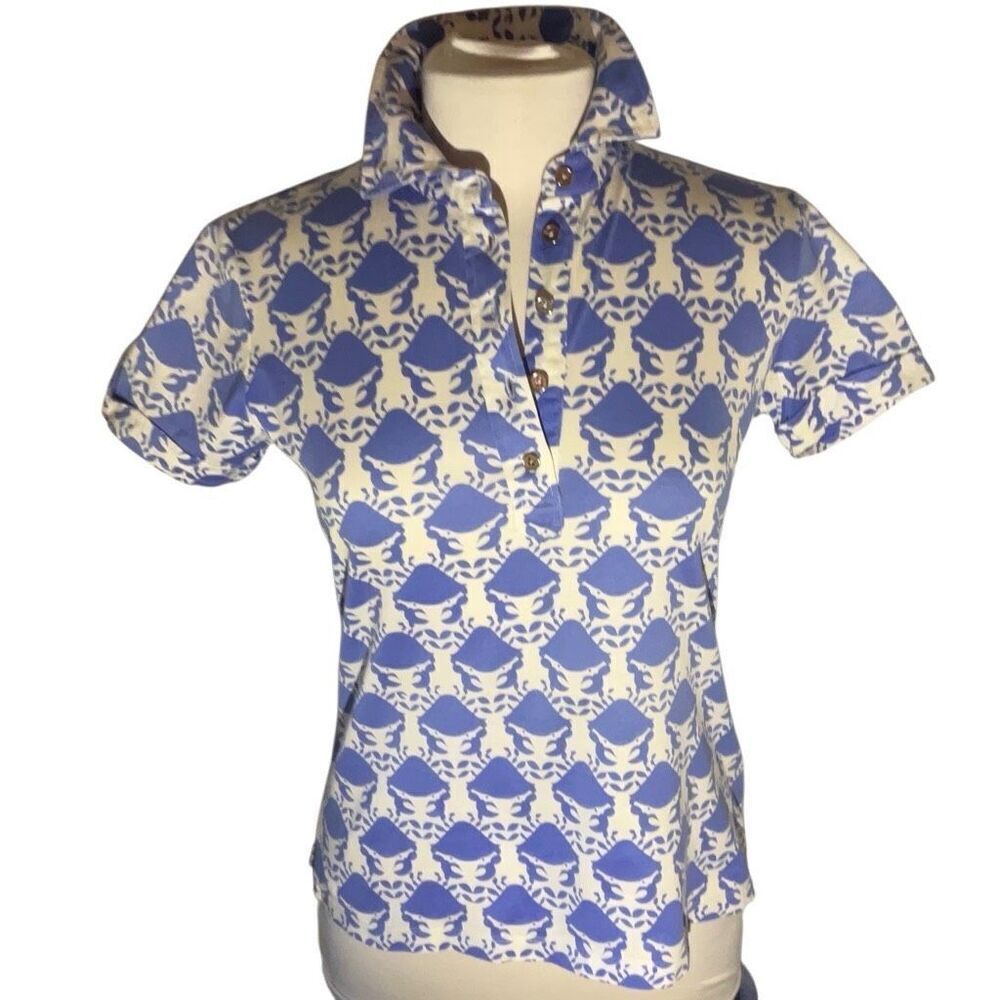 Lilly Pulitzer White Label Vintage Short Sleeve Polo, Small. Crabs! Preppy, old